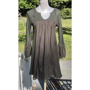 Velvet Graham & Spencer Olive Green 3/4 Sleeve Pullover Babydoll Mini Dress Sz S